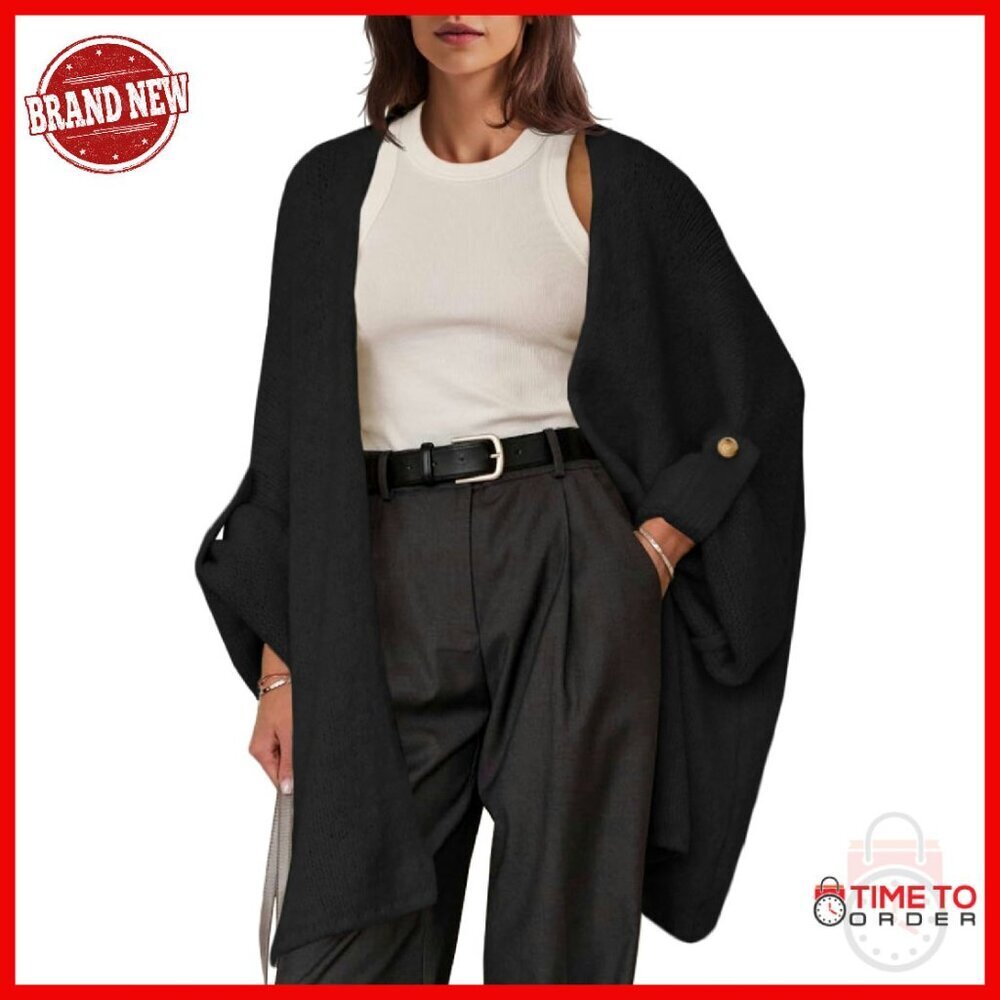 Oversized Chunky Knit Cardigan Sweater Coat Open Front Slouchy